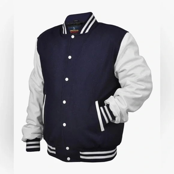 Men's Varsity Jacket Genuine Leather Sleeve & Wool Blend Letterman jacket - Picture 4 of 6